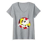 Women's Danger Mouse Nonchalant Pose Distressed V-Neck T-Shirt, Heather Grey, Small