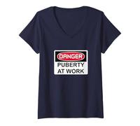 Womens Danger! Puberty at Work Funny Novelty T-Shirt V-Neck T-Shirt