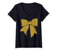 Womens Danger Zone Warning Caution Tape Pattern Girl Coquette Bow V-Neck T-Shirt