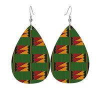 Women'S Dangle Earrings African Kente Print Green Lightweight Dangle Hoop Earrings Durable Pierced Earring For Married Beach Women