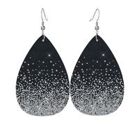 Women'S Dangle Earrings Black Silver Glitter Diamond Sparkly Durable Leather Earrings Luxurious Pierced Earring For Accessories Married Festival