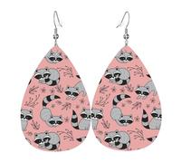 Women'S Dangle Earrings Cute Cartoon Racoon Trendy Teardrop Dangle Faux Leather Earrings Fashionable Drop Earring For Festival Women Decoration