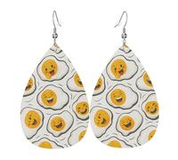 Women'S Dangle Earrings Funny Happy Fried Egg Durable Teardrop Faux Leather Earrings Trendy Pierced Earring For Daily Wear Married Party