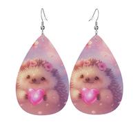 Women'S Dangle Earrings Lovely Hedgehog Holding Heart Colorful Leather Earrings Lightweight Leather Earring For Daily Wear Beach Festival