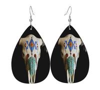 Women'S Dangle Earrings Texas Native Medicine Wheel Cow Skull Colorful Teardrop Faux Leather Earrings Trendy Leather Earring For Daily Wear Decoration Festival