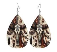 Women'S Dangle Earrings Texas Native Medicine Wheel Cow Skull Lightweight Faux Leather Earrings Luxurious Holiday Earring For Women Festival Beach