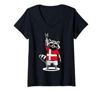 Women's Danish Flag Raccoon Funny Denmark V-Neck T-Shirt