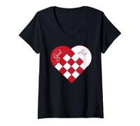 Womens Danish Merry Christmas god jul Woven Scandinavian Heart V-Neck T-Shirt