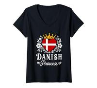 Women's Danish Princess Denmark Flag Proud Danish Girl V-Neck T-Shirt