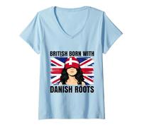 Women's Danish Roots British Born Girl Pride Denmark Heritage V-Neck T-Shirt