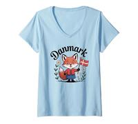 Womens Danmark Pride Denmark Cute Danish Fox Flag V-Neck T-Shirt