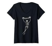 Womens Danse Macabre Dancing Skeleton Halloween Dance of Death V-Neck T-Shirt