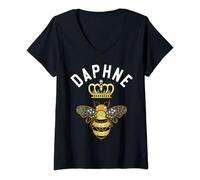 Womens Daphne Name Daphne Birthday Gifts Queen Crown Bee Daphne V-Neck T-Shirt