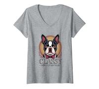 Womens Dapper Boston Terrier, Classy Since Forever V-Neck T-Shirt