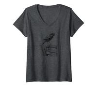 Womens Dark Academia Aesthetic Raven Crow On Old Vintage Books V-Neck T-Shirt