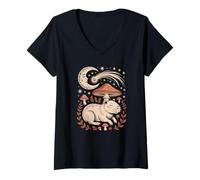 Women's Dark Academia Capybara Enjoying the Mystical Forest Nature V-Neck T-Shirt