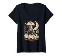 Women's Dark Academia Chicken Beneath A Celestial Toadstool Moon V-Neck T-Shirt