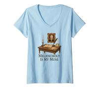 Womens Dark Academia Gothic Vintage Desk Writing Aesthetic V-Neck T-Shirt