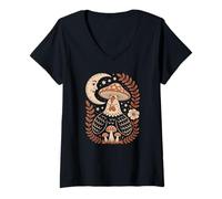 Women's Dark Academia Hen Resting Under A Giant Forest Mushroom V-Neck T-Shirt