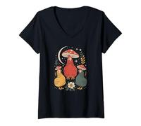 Women's Dark Academia Woodland Hen Under A Magical Red Toadstool V-Neck T-Shirt