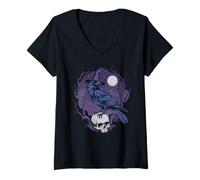 Womens Dark Bird Gothic Folklore Raven V-Neck T-Shirt