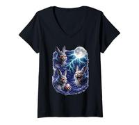 Women's Dark Bunny Under the Full Moon- Vintage Fantasy Lightning V-Neck T-Shirt
