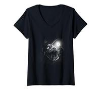 Women's Dark Deep Sea Anglerfish Horror Design V-Neck T-Shirt
