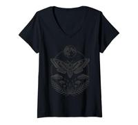 Womens Dark Gothic Aesthetic Moth Oracle Hawkmoth Moon V-Neck T-Shirt