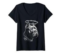 Women's Dark Gothic Cane Corso Dog with Barbed Wire Grunge Graphic V-Neck T-Shirt