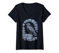 Women's Dark Gothic Thorn Heart Raven Alternative Aesthetic V-Neck T-Shirt