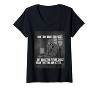 Women's Dark Humor Skeleton Meme Existential Crisis Dread Doomer V-Neck T-Shirt