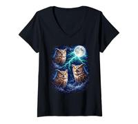 Women's Dark Owls Under The Moon - Vintage Fantasy Lightning Art V-Neck T-Shirt