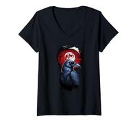 Womens Dark Raven Under Red Haunted Forest V-Neck T-Shirt
