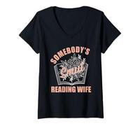 Womens Dark Romance Book Merch Somebodys Smut Reading Wife Spicy V-Neck T-Shirt