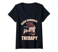 Womens Dark Romance is My Therapy Bookish Merch No Trigger Warning V-Neck T-Shirt