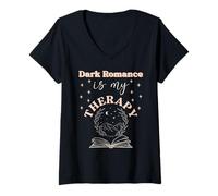 Womens Dark Romance is My Therapy Spicy Book Merch Trigger Warning V-Neck T-Shirt