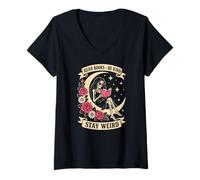Women's Dark Romance Read Books Be Kind Stay Weird Reading Skeleton V-Neck T-Shirt