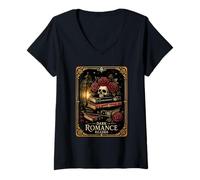 Women's Dark Romance Reader Skull Floral Books Art V-Neck T-Shirt