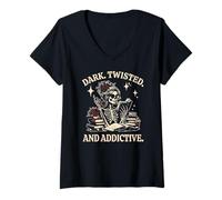 Women's Dark Romance Reader Twisted Addictive Skeleton V-Neck T-Shirt