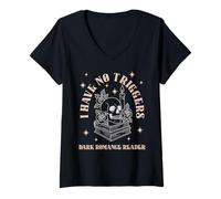 Womens Dark Romance Reader Women Spicy Bookish Merch No Triggers V-Neck T-Shirt