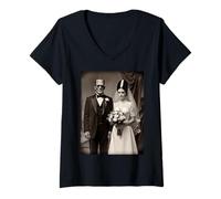 Womens Dark Romantic Frankenstein Wedding Party Halloween Vibe V-Neck T-Shirt