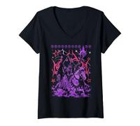 Women's Dark Sorcerer Riding Horse Skull Staff Gothic Metal V-Neck T-Shirt