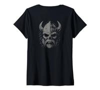 Womens Dark Viking Norse Skull Helmet Norse Illustration V-Neck T-Shirt