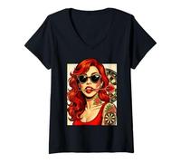 Womens Dart Girl - Bullseye Babe Retro Rockstar Groovy Darts V-Neck T-Shirt