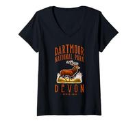 Women's Dartmoor National Park Deer Design V-Neck T-Shirt