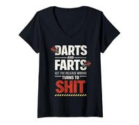 Women's Darts and Farts Get The Release Wrong and Funny Darts V-Neck T-Shirt