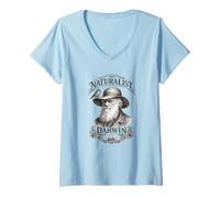 Women's Darwin The Naturalist Portrait Finch Ship Science V-Neck T-Shirt