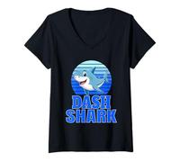Women's Dash Shark Family Reunion Squad First Last Name V-Neck T-Shirt