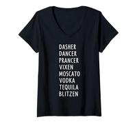 Womens Dasher Dancer Prancer Vixen Moscato Tequila Vodka Funny Xmas V-Neck T-Shirt