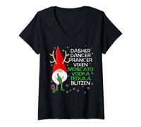 Womens Dasher Dancer Prancer Vixen Moscato Vodka Tequila Blitzen V-Neck T-Shirt